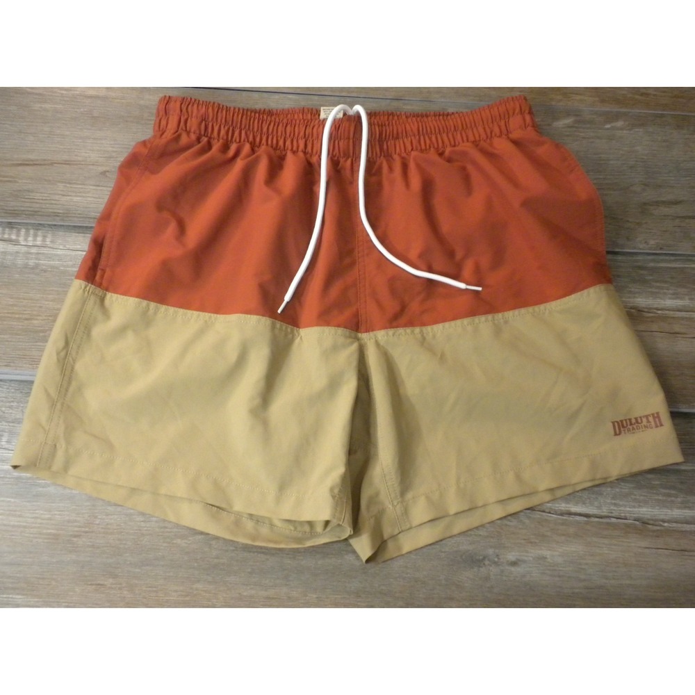 Duluth Swim Trunks L Brown Pier Shore Genius Speed Dry UPF 50 Mesh Lined Pockets